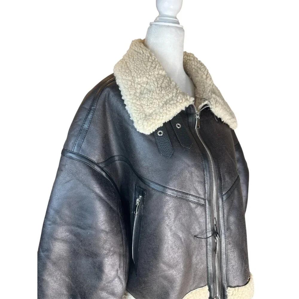 Superdown Amelia Faux Leather Jacket in Brown Large New with Tags Womens - Picture 8 of 9